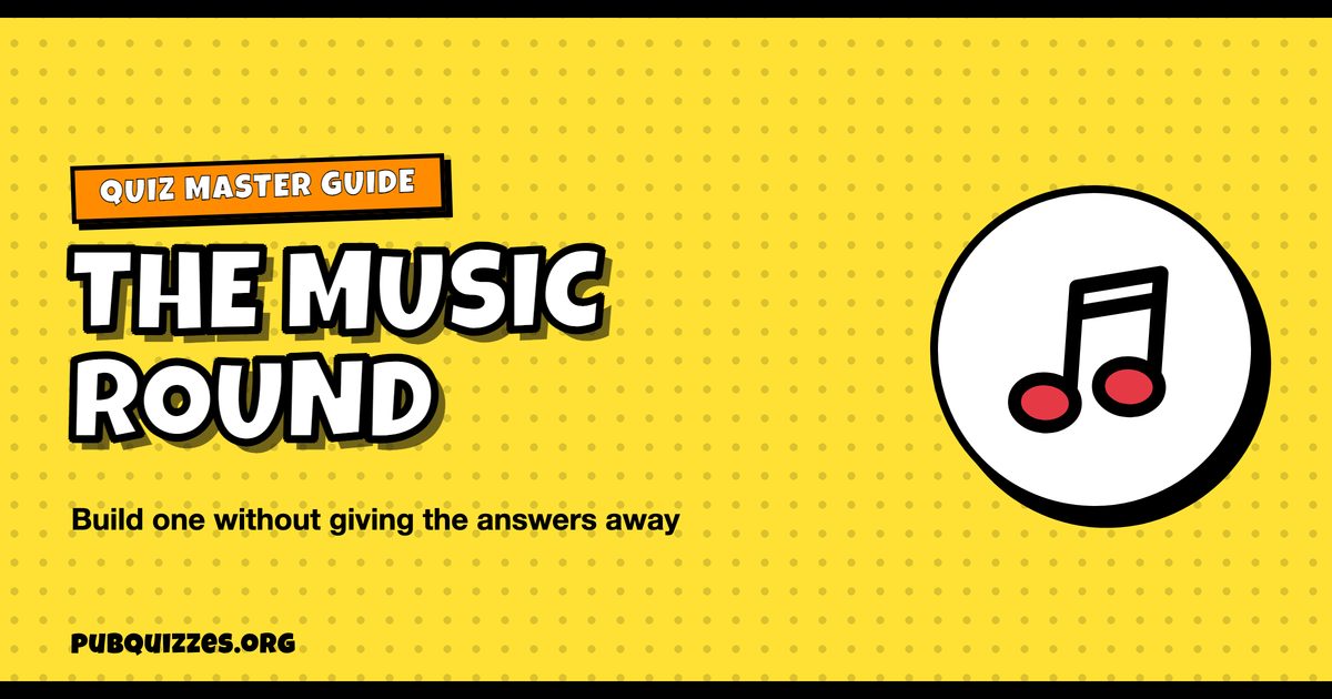 Pop-art graphic reading The Music Round, build one without giving the answers away, with a musical note icon